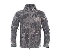 ZhuiKun Veste Polaire Tactique Homme avec Capuche et Multiples Poches Militaire Imperméables Softshell pour Camping Chasse Pêche - Python Noir,L