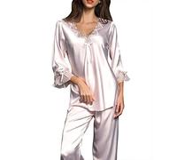ZhuiKunA Femme Ensemble Pyjama Satin Chemises de Nuit Pyjama Longue Pyjama Pink Clair XL