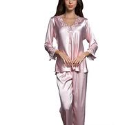 ZhuiKunA Femme Ensemble Pyjama Satin Chemises de Nuit Pyjama Longue Pyjama Pink L