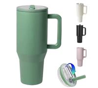 ZHUIYIWIN Gobelet avec poignée et paille, bouteille d'eau, tasse à café de voyage pour boissons froides ou chaudes, gobelet isotherme à double paroi en acier inoxydable avec couvercle (vert, 1,2 l)