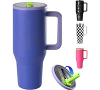 ZHUIYIWIN Gobelet avec poignée et paille, bouteille d'eau, tasse à café pour boissons froides ou chaudes, gobelet isotherme à double paroi sous vide avec couvercle (Bleu profond, 1180 ml)