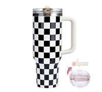 ZHUIYIWIN Gobelet avec poignée et paille, bouteille d'eau, tasse à café pour boissons froides ou chaudes, gobelet isotherme à double paroi sous vide avec couvercle (Monochrome, 40oz)