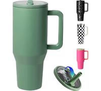 ZHUIYIWIN Gobelet avec poignée et paille, bouteille d'eau, tasse à café pour boissons froides ou chaudes, gobelet isotherme à double paroi sous vide avec couvercle (Vert, 1180 ml)