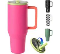 ZHUIYIWIN Gobelet avec poignée et paille, bouteille d'eau, tasse à café pour boissons froides ou chaudes, gobelet isotherme à double paroi sous vide avec couvercle (Corail, 1180 ml)