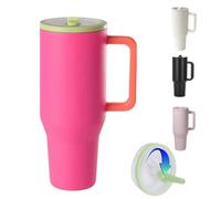 ZHUIYIWIN Gobelet avec poignée et paille, bouteille d'eau, tasse à café pour boissons froides ou chaudes, gobelet isotherme à double paroi sous vide avec couvercle (Corail, 890 ml)