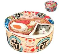 ZHUIYIWIN Lit Niche pour, Lit Grotte pour Chat avec Couvercle au Design Tasse de Nouilles pour Chat avec Coussin Amovible Lavable rembourré et Petit Chien (Ramen, S)