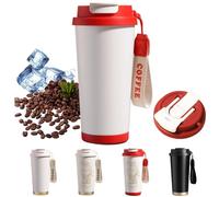 ZHUIYIWIN Tasse isotherme de 500 ml, Coffee to Go, en acier inoxydable, anti-fuite, avec paille, pour voyage, tasse à café avec couvercle (rouge)