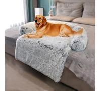 ZHULONGRUSHUI Fluffy Hug Panier pour Chien, Tapis en Peluche pour Animaux, Couverture de Protection pour Canapé, Housse Amovible Lavable, Idéal pour Lit, Canapé, Voiture (115 * 95 * 20cm,Gris)