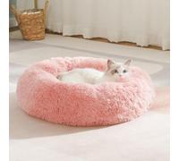 ZHULONGRUSHUI Lit Confortable pour Animaux de Compagnie, Coussin Chat et Chien Anti Stress Apaisant en Peluche, Panier Apaisant Lavable pour Chien en Donut - Petit Taille Moyenne (Rose,M-Ø60cm/23in)