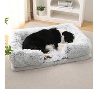 ZHULONGRUSHUI Lit orthopédique pour Chien avec Mousse à mémoire de Forme,Panier pour Animaux Lavable,Canapé pour Chiens et Tapis de Caisse,Coussin Dehoussable pour Chien(Gris Claire A)