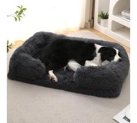 ZHULONGRUSHUI Lit orthopédique pour Chien avec Mousse à mémoire de Forme,Panier pour Animaux Lavable,Canapé pour Chiens et Tapis de Caisse,Coussin Dehoussable pour Chien(Gris Foncé)