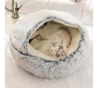 ZHULONGRUSHUI Lit pour Chat Moelleux, Lit pour Chats, Panier pour Chien, Semi-fermé Canapé, Panier pour Animal Domestique, Coussin Chiot et Chaton Anti Stress, Lavable (L-70cm,Gris)