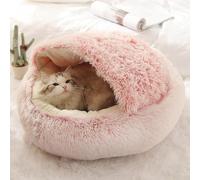 ZHULONGRUSHUI Lit pour Chat Moelleux, Lit pour Chats, Panier pour Chien, Semi-fermé Canapé, Panier pour Animal Domestique, Coussin Chiot et Chaton Anti Stress, Lavable (M-60cm,Rose)