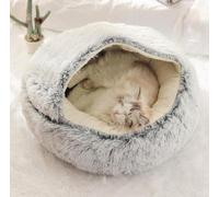 ZHULONGRUSHUI Lit pour Chat Moelleux,Lit pour Chien,Panier pour Chat,Semi-fermé Canapé,Panier pour Animal Domestique,Coussin Chat et Petit Chien Anti Stress,Lavable(Gris)