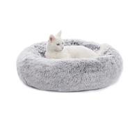 ZHULONGRUSHUI Lit pour Chats en Peluche Doux, Forme Donut, Coussin pour Chien avec Rembourrage Extra épais, Lit Rond Moelleux pour Petits, Moyenne et Grands Animaux Domestiques (Gris,S-50cm/19in)