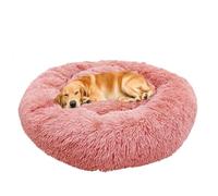 ZHULONGRUSHUI Lit rond en fausse fourrure chaude pour animal de compagnie, durable, confortable et doux, moelleux et apaisant avec base antidérapante, pour intérieur et extérieur, lavable, rose, 100 x