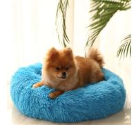 ZHULONGRUSHUI Lit Rond Moelleux pour Chien et Chat, Coussin Donut Chat et Chien Anti Stress Apaisant en Peluche pour Dormir Confortablement, Panier Animal de Compagnie Rond Lavable (Bleu,S-50cm/19in)