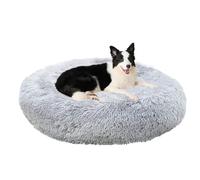 ZHULONGRUSHUI Panier Chat et Chien Moelleux Rond, Coussin pour Chat et Chien Anti Stress Apaisant en Peluche, Anti-Dérapant, Lit Donut Orthopédique Grande Taille, Lavable en Machine (Gris Clair,60CM)