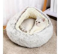 ZHULONGRUSHUI Panier Moelleux pour Chat et Chien, Semi-fermé, Canapé Chien Super Doux Confortable, Sac de Couchage Chaud en Forme de Beignet pour Chaton, Lavable (Brun,L-65cm(25.6in))