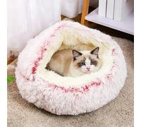 ZHULONGRUSHUI Panier Moelleux pour Chat et Chien, Semi-fermé, Canapé Chien Super Doux Confortable, Sac de Couchage Chaud en Forme de Beignet pour Chaton, Lavable (Rose,S-50cm(19.7in))