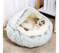 ZHULONGRUSHUI Panier Moelleux pour Chat et Chien, Semi-fermé, Canapé Chien Super Doux Confortable, Sac de Couchage Chaud en Forme de Beignet pour Chaton, Lavable (Gris,L-65cm(25.6in))