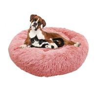 ZHULONGRUSHUI Panier pour Chien, Panier Donut Moelleux en Peluche, Réchauffant Confortable Doux Lit pour Animal avec Fond Antidérapant, Lit Rond pour Petits et Grands Animaux Domestiques (Rose,60CM)
