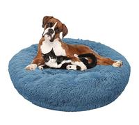 ZHULONGRUSHUI Panier pour Chien, Panier Donut Moelleux en Peluche, Réchauffant Confortable Doux Lit pour Animal avec Fond Antidérapant, Lit Rond pour Petits et Grands Animaux Domestiques (Bleu,150CM)