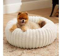 ZHULONGRUSHUI Panier pour Chien, Panier pour Animaux de Compagnie en Forme de Beignet, Coussin Chien Lavable, Rembourrage Doux, Lit Rond en Peluche pour Chats ou Petits Chiens (Blanc,L-Ø70cm/27.5in)