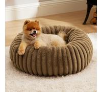 ZHULONGRUSHUI Panier pour Chien, Panier pour Animaux de Compagnie en Forme de Beignet, Coussin Chien Lavable, Rembourrage Doux, Lit Rond en Peluche pour Chats ou Petits Chiens (Camel,L-Ø70cm/27.5in)