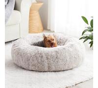 ZHULONGRUSHUI Panier Rond Chien, Matelas Apaisant Anti Stress, Lit Renforcé en Fausse Fourrure Doux en Forme de Donut pour Animal Domestique, Chien, Lavable en Machine (Kaki,S-50cm/19in)