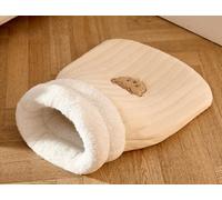 ZHULONGRUSHUI Sac De Couchage pour Chat,Sécurité pour Animaux de Compagnie Semi-fermé,Lit Chaud en Peluche avec Motif d'ours Mignon pour Animaux,Sommeil CâLins Grotte (L,Marron Clair)