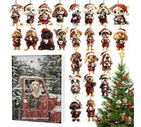 ZHUMCCY Calendrier de l'Avent Compte à Rebours Ornement Chien,24 Jours d'Ornements Chien de Café,Pendentif Acrylique 2D Animaux Pour Famille - Arbre de Noël Fenêtre Mur Porte Voiture Adultes