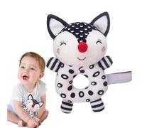 ZHUMCCY Hochet renard, hochet animal en peluche | Jouets à saisir en peluche hochets doux - Jouet hochet doux, jouet d'exercice de préhension de hochet de renard en peluche noir et blanc pour les
