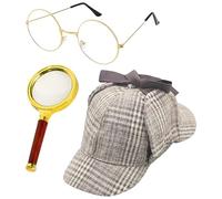 ZHUMCCY Kit Accessoires Déguisement Détective | Accessoires Cosplay Détective, Costume Cosplay, Chapeau Lunettes Loupe pour Femmes Hommes Garçons Filles Fête Halloween Spectacle Noël,Fête d