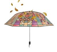 ZHUMCCY Parapluie Vintage | Parapluie Canne Décoratif à Motif Vitrail - Protection Pluie Solide pour Femmes Adultes Mère Voyages Randonnée