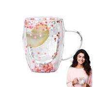 ZHUMCCY Tasses à café en verre à double isolation,tasses à café en verre à double paroi,Chope à bière esthétique transparente de 350 ml avec poignée - Tasse en légère de grande capacité pour