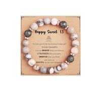ZhuoFan Bracelet Zèbre Rose en Pierres Naturelles avec Message Card, Cadeau d'Anniversaire pour Fille de 13 Ans, Bracelet Rose en Pierres Naturelles Cadeau d'Anniversaire pour Fille