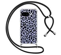 ZhuoFan Coque avec Cordon pour Google Pixel 9a 5G 6,3", Aesthetic Motif Léopard Case Étui Transparent Silicone+PC Lanyard Housse de Protection avec Collier Noir Réglable Corde Cover pour Femmes, 02