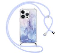 ZhuoFan Coque avec Cordon pour iPhone 13/iPhone 14 6,1" avec Motif Marbre Case, Étui Transparent Aesthetic en Silicone + PC, Housse de Protection avec Collier Corde pour Femmes et Filles, Bleu