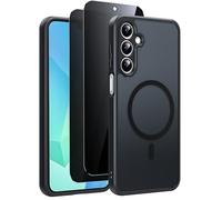 ZhuoFan Magnétique Coque pour Samsung Galaxy A16 5G avec 2 Verre Trempé Anti-Espion,[Compatible avec MagSafe],Étui Translucide Mat Arrière Housse Fine Anti-Rayures Antichoc Protection Case Cover,Noir