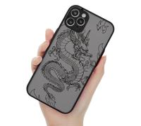 ZhuoFan pour iPhone 15 Pro Max Coque avec Motif - 6,7", Translucide de Animé Animaux Dessin Aesthetic Étui, [Boutons Amovibles] Antichoc Silicone TPU Bumper Housse, Noir Dragon