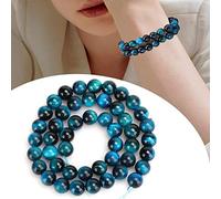 zhuolong Précieuses Pierre D'Énergie 48pcs Perles Bleu Perles de Pierres Naturelles Rondes Oeil de Tigre Perles pour la Fabrication Bijoux Bricolage Artisanat Bracelet,Boucle d'oreille, Collier (8mm)
