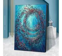 ZHUOYA 1 tableau abstrait grand format représentant un banc de poissons bleus, avec texture 3D, style sous-marin (20 x 30 cm, sans cadre).
