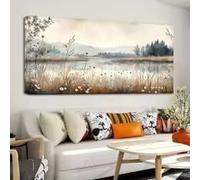 ZHUOYA 1 tableau vintage représentant un paysage rural, idéal pour une décoration de ferme moderne - Peinture sur toile aquarelle douce, style rustique (40 x 80 cm, sans cadre)