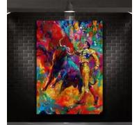 ZHUOYA Affiche abstraite avec graffiti représentant un taureau noir et un matador espagnol, décoration murale, 50 x 70 cm, cadre interne