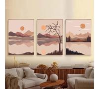 ZHUOYA Affiche abstraite soleil orange, style bohème, rivière, arbre, montagne, peinture sur toile, paysage rétro, impression, décoration murale (50 x 70 cm x 3 / sans cadre)
