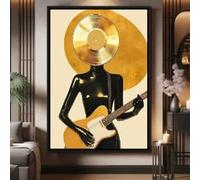 ZHUOYA Affiche abstraite surréaliste représentant une tête de femme sur un disque vinyle doré, style rétro, peinture sur toile décorative (50x70cm)