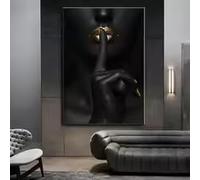 ZHUOYA Affiche artistique Femme Noire Dorée, Peinture murale minimaliste moderne, Image du silence, Décoration de chambre, Impression sur toile (70x100cm/sans cadre)