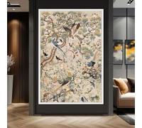 ZHUOYA Affiche artistique rétro de style médiéval « Harmonie des fleurs et des oiseaux », peinture murale tropicale avec plantes et oiseaux, décoration intérieure (70 x 90 cm/toile tendue)