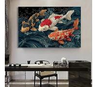 ZHUOYA Affiche artistique sur toile imprimée à petit prix représentant trois poissons koi, décoration murale unique et créative pour le salon (70 x 100 cm/Toile tendue sur châssis)